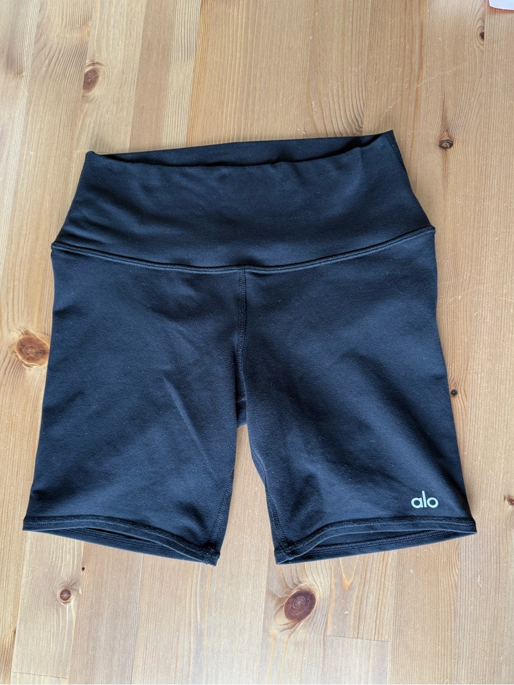 ALO Yoga Black Biker Shorts with Subtle Logo